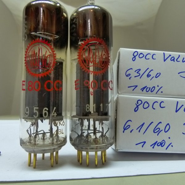 E80CC Valvo Red Matched Pair D-Getter Pinched Waist code WK6 ∆ NOS Testet Röhre Tube